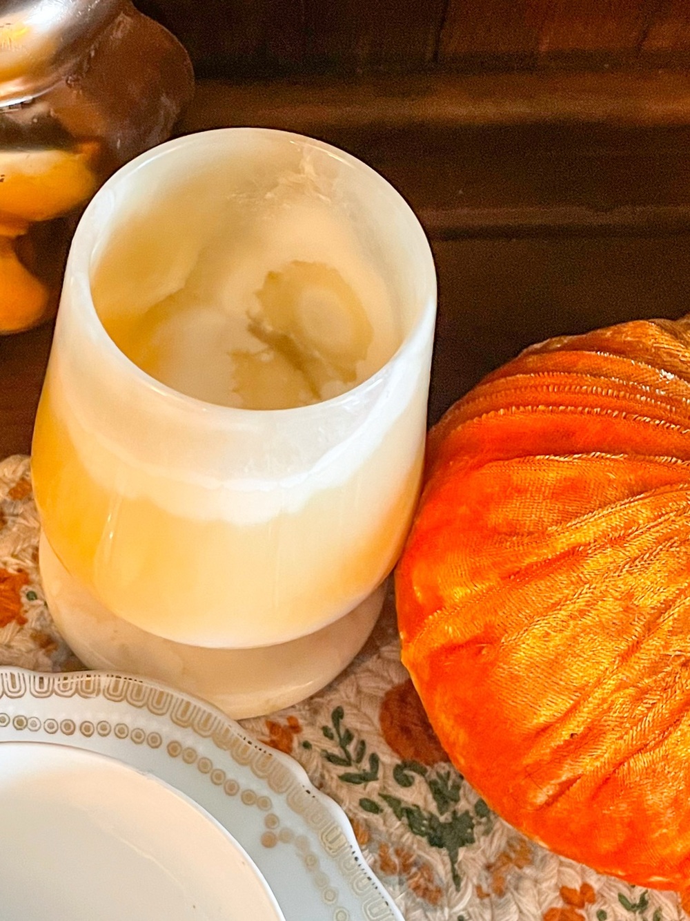 Vintage Golden Yellow Onyx Votive Candle Holder Pair/Trinket Holders